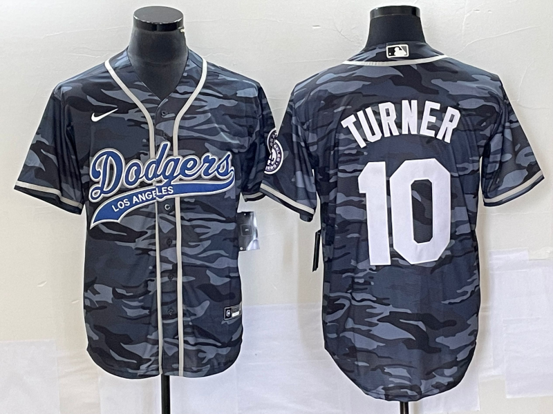 Men's Los Angeles Dodgers Justin Turner #10 Grey Camouflage Jersey Joint Edition